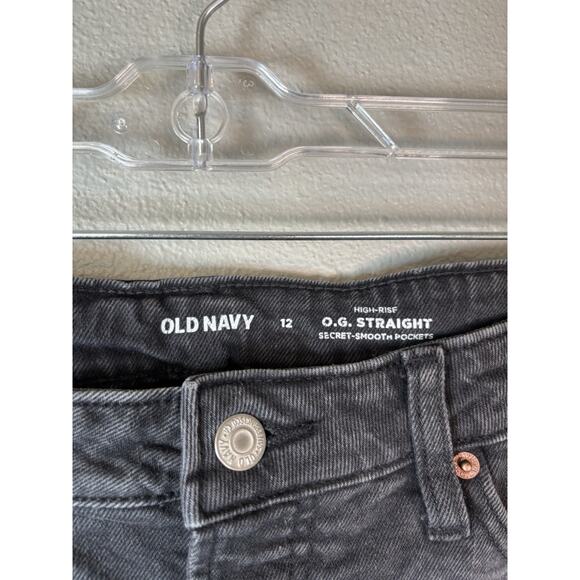 Old Navy Womens 12 Black Gray Button Fly Cutoff Shorts High Rise OG Straight - Picture 3 of 8